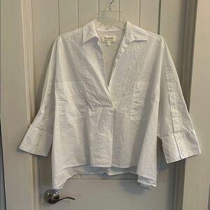 Psophia Vasquez de Castro White Poplin Boxy Popover Blouse Small Oversized